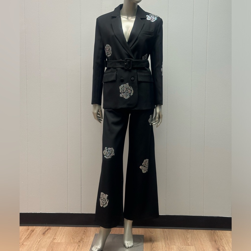 Flo Rho Black Rhinestone Detail 2pc Pants Suit - Picture 3 of 11